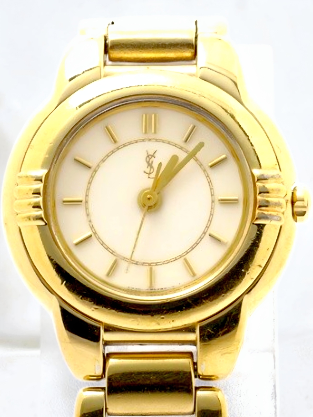 YSL Yves Saint Laurent Gold and White Bracelet Watch